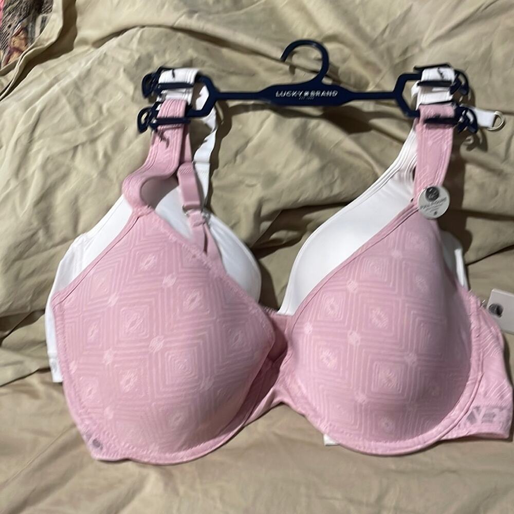 Lucky Brand 42D/42C full figure bra duo padded straps nwt perfect pink & cream